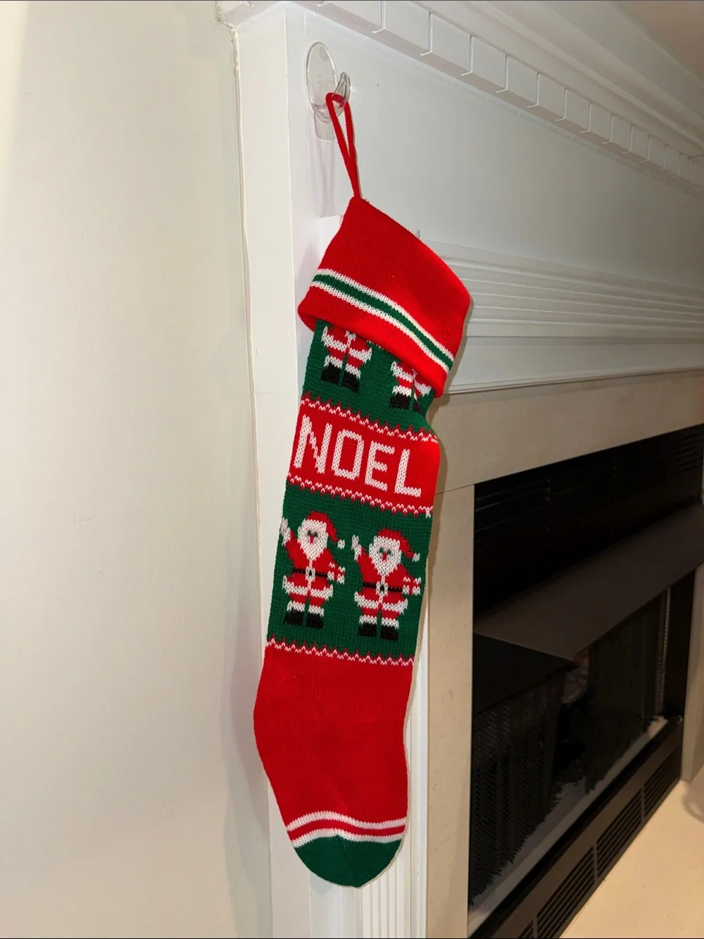 Vintage Noel Santa Knit Christmas Stocking - Red & Green Holiday Decor